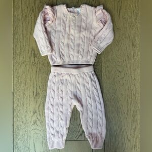 100% Cotton Pink Cable Knit Baby Sweater and Pants Set